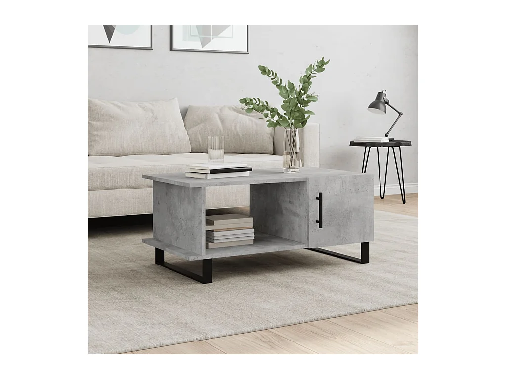 Table basse gris béton 90x50x40 cm bois d'ingénierie