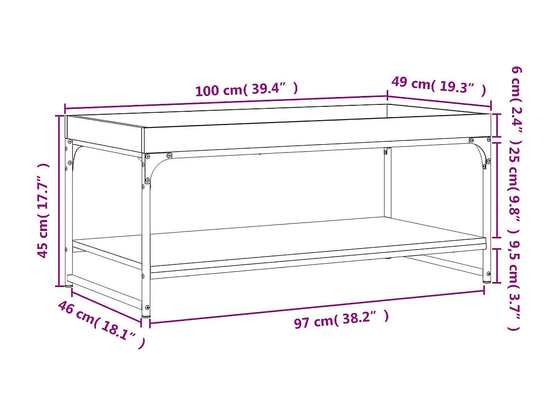 Salontafel 100x49x45 cm bewerkt hout sonoma eikenkleurig