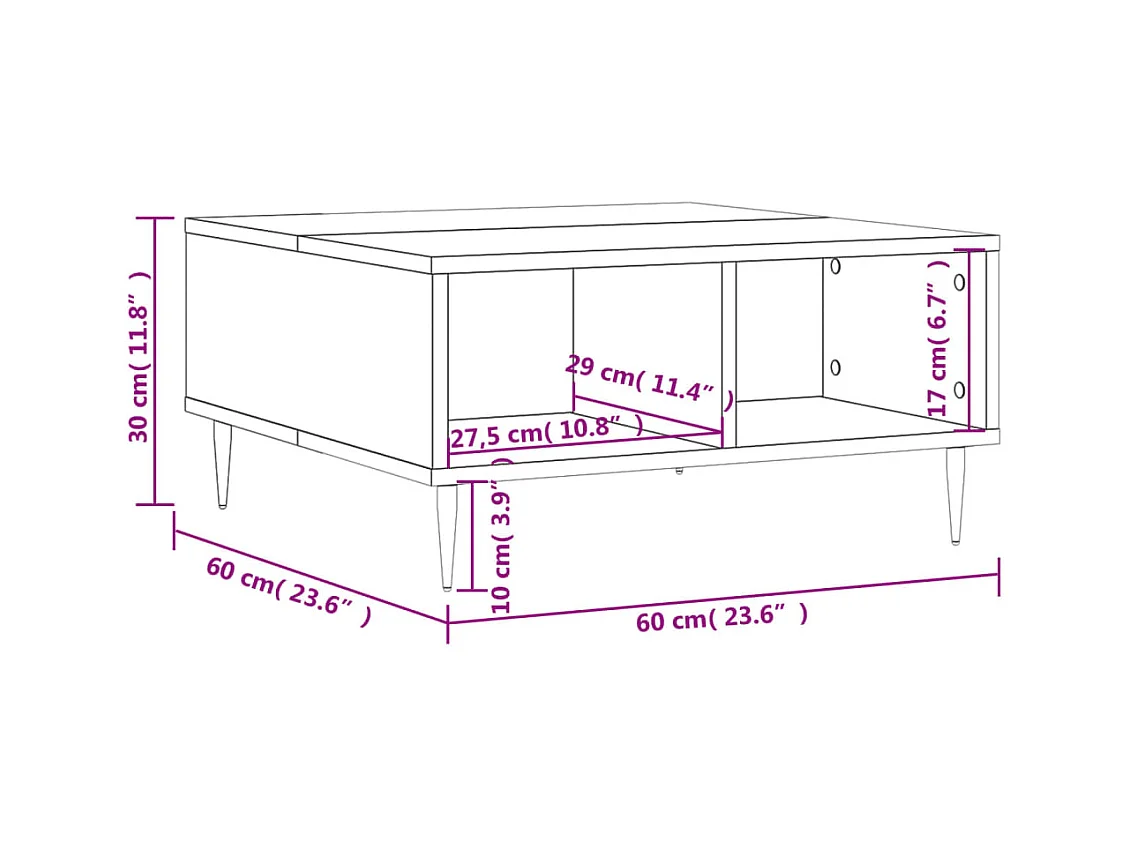 Mesa de centro madera de ingeniería gris hormigón 60x60x30 cm