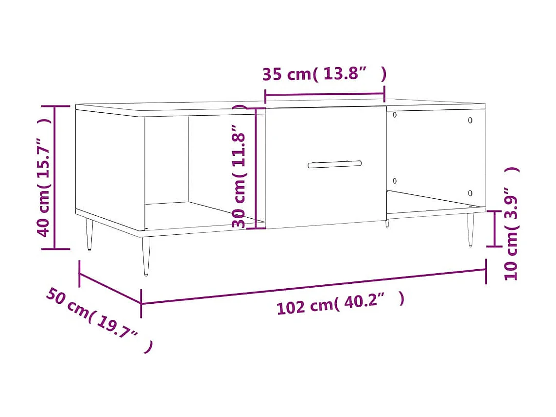 Mesa de centro 102x50x40 cm madeira processada cinza cimento