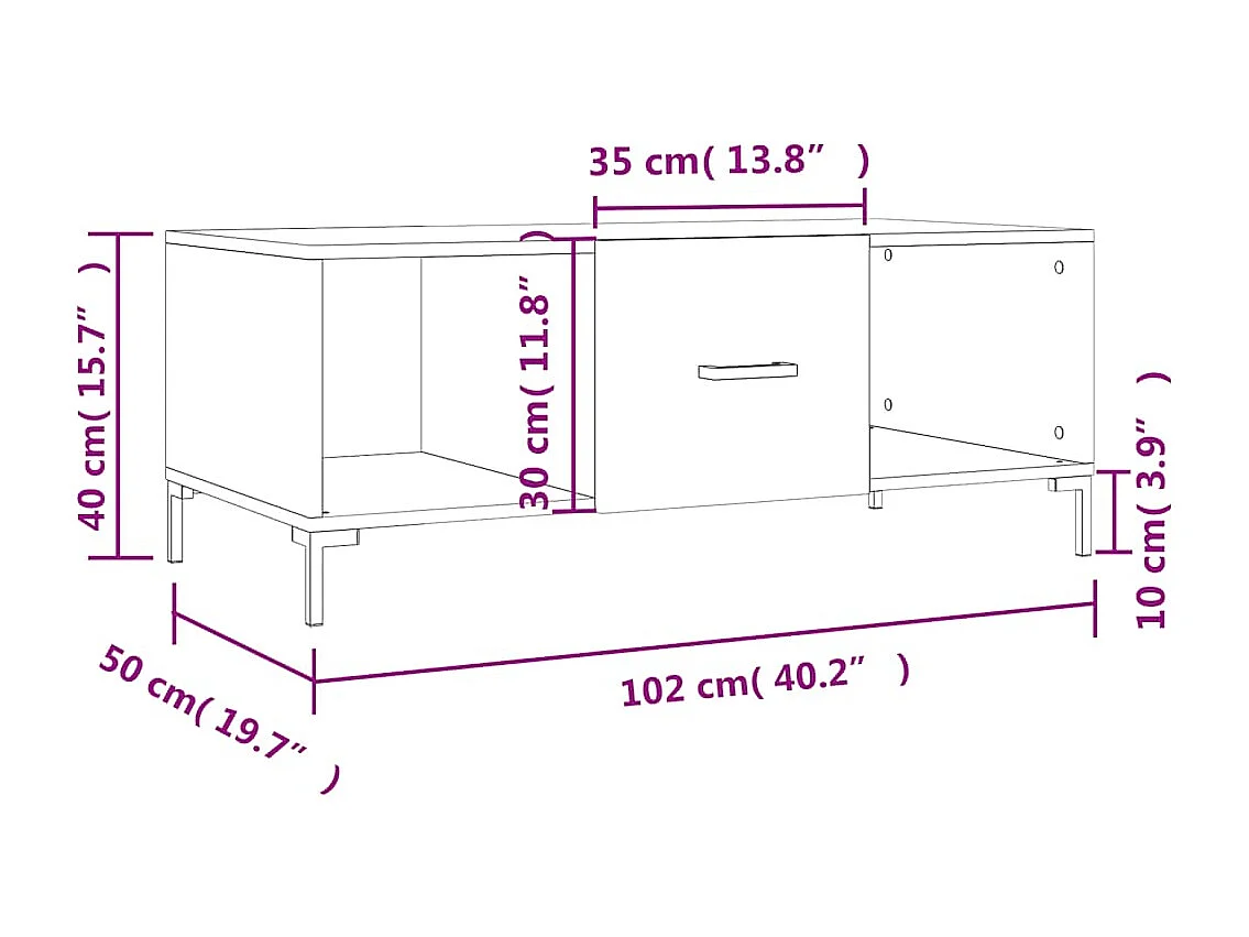 Salontafel 102x50x40 cm bewerkt hout betongrijs