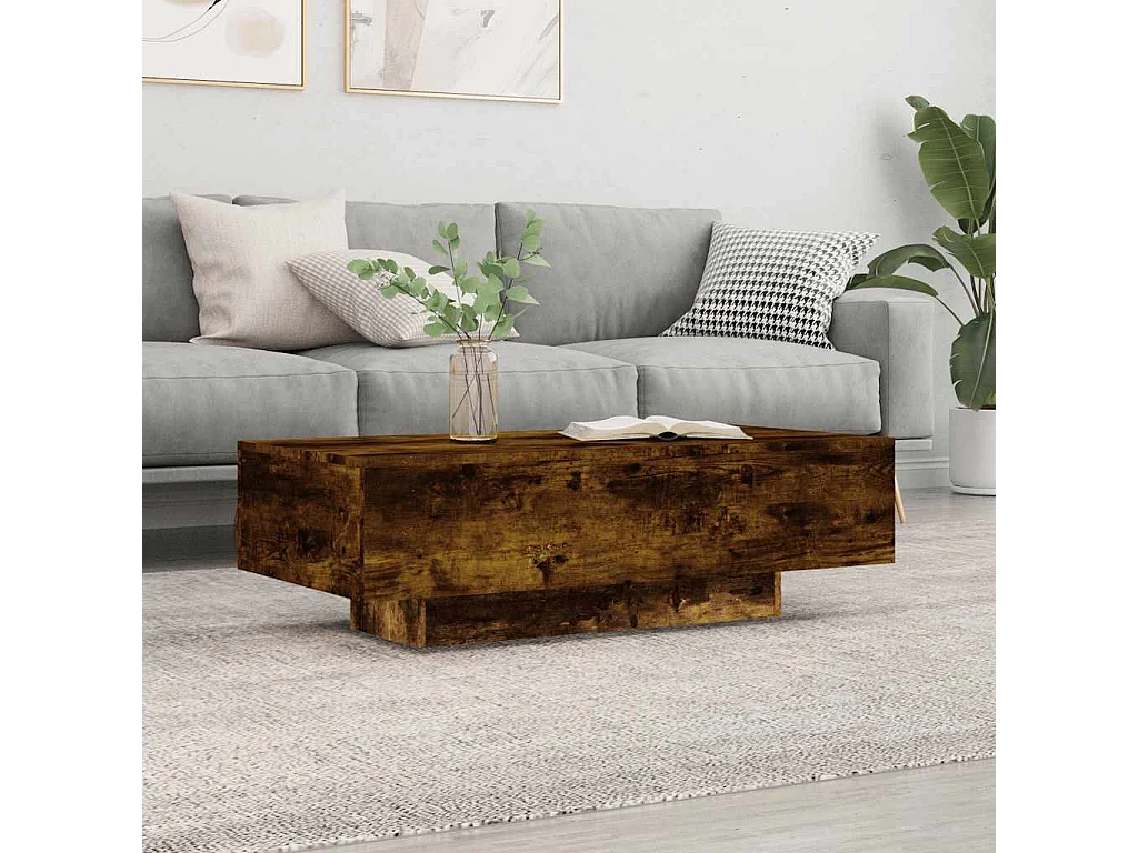 Table basse chêne fumé 100x49,5x31 cm bois d'ingénierie