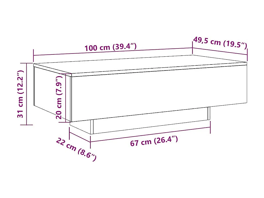 Mesa de centro madera de ingeniería roble ahumado 100x49,5x31cm