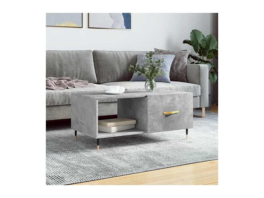 Table basse gris béton 90x50x40 cm bois d'ingénierie