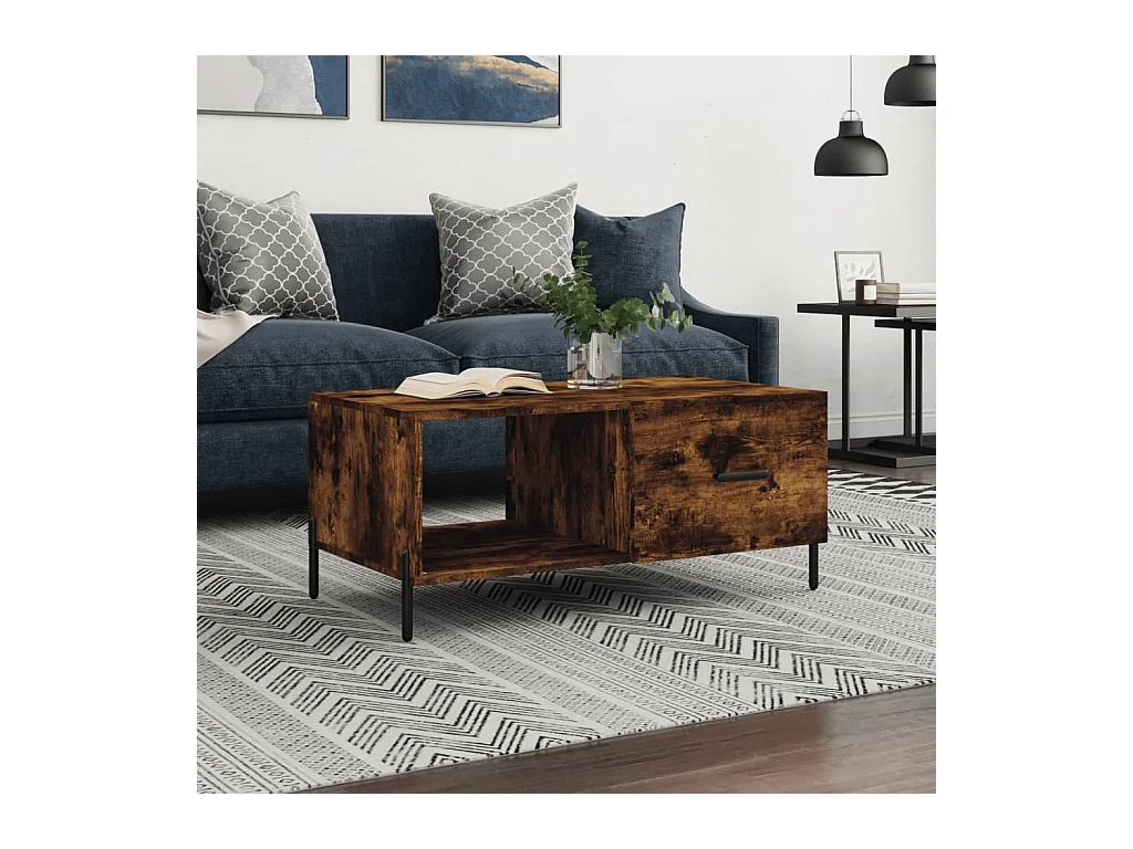 Table basse chêne fumé 90x50x40 cm bois d'ingénierie