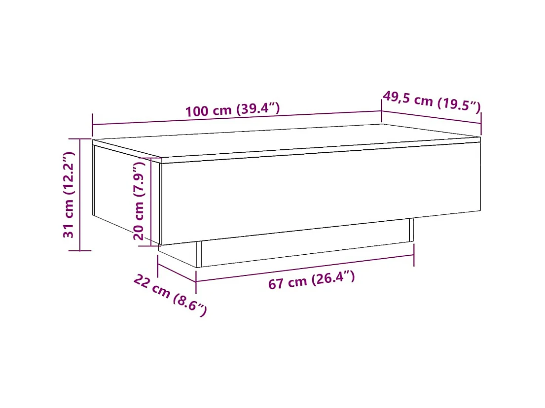 Tavolino Salotto Grigio Cemento 100x49,5x31cm Legno Multistrato