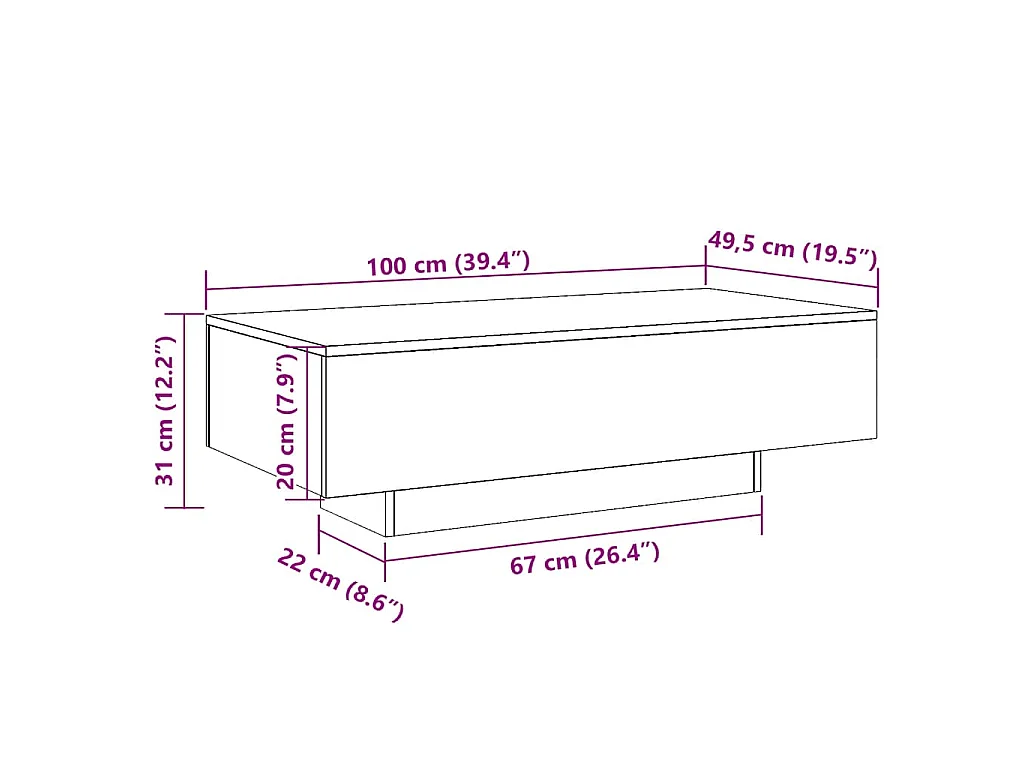 Table basse gris béton 100x49,5x31 cm bois d'ingénierie