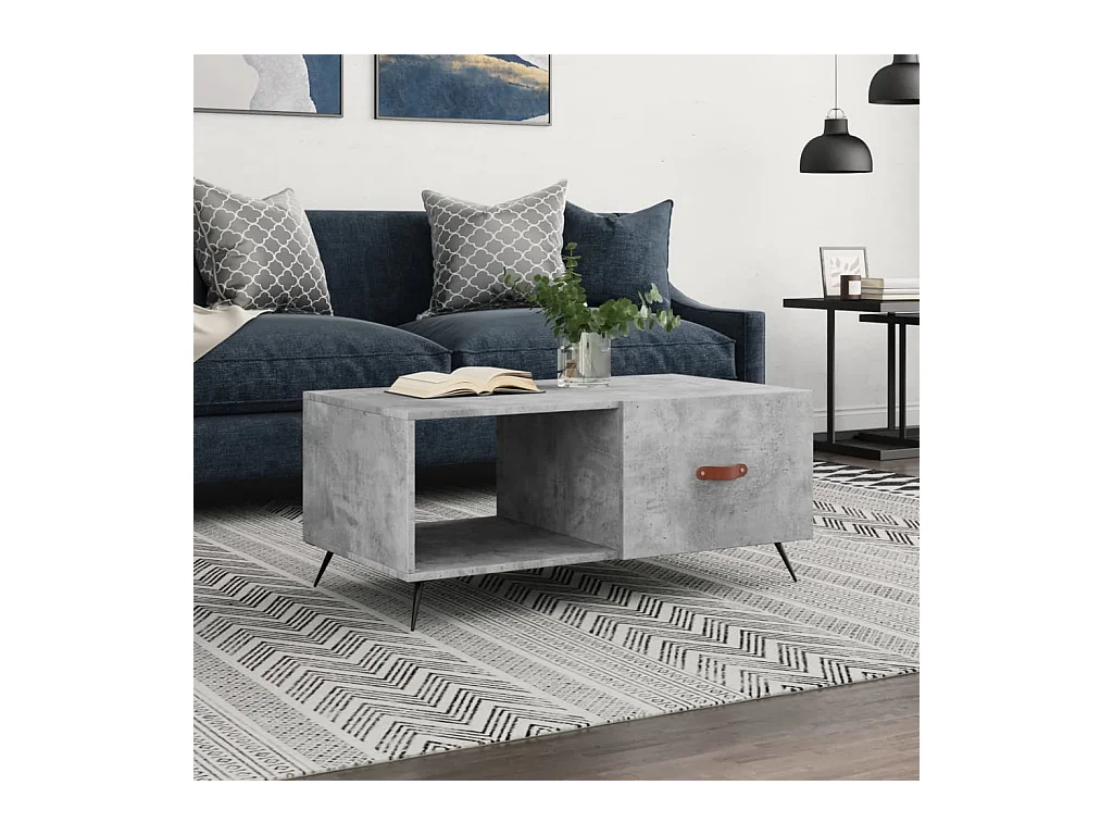 Table basse gris béton 90x50x40 cm bois d'ingénierie