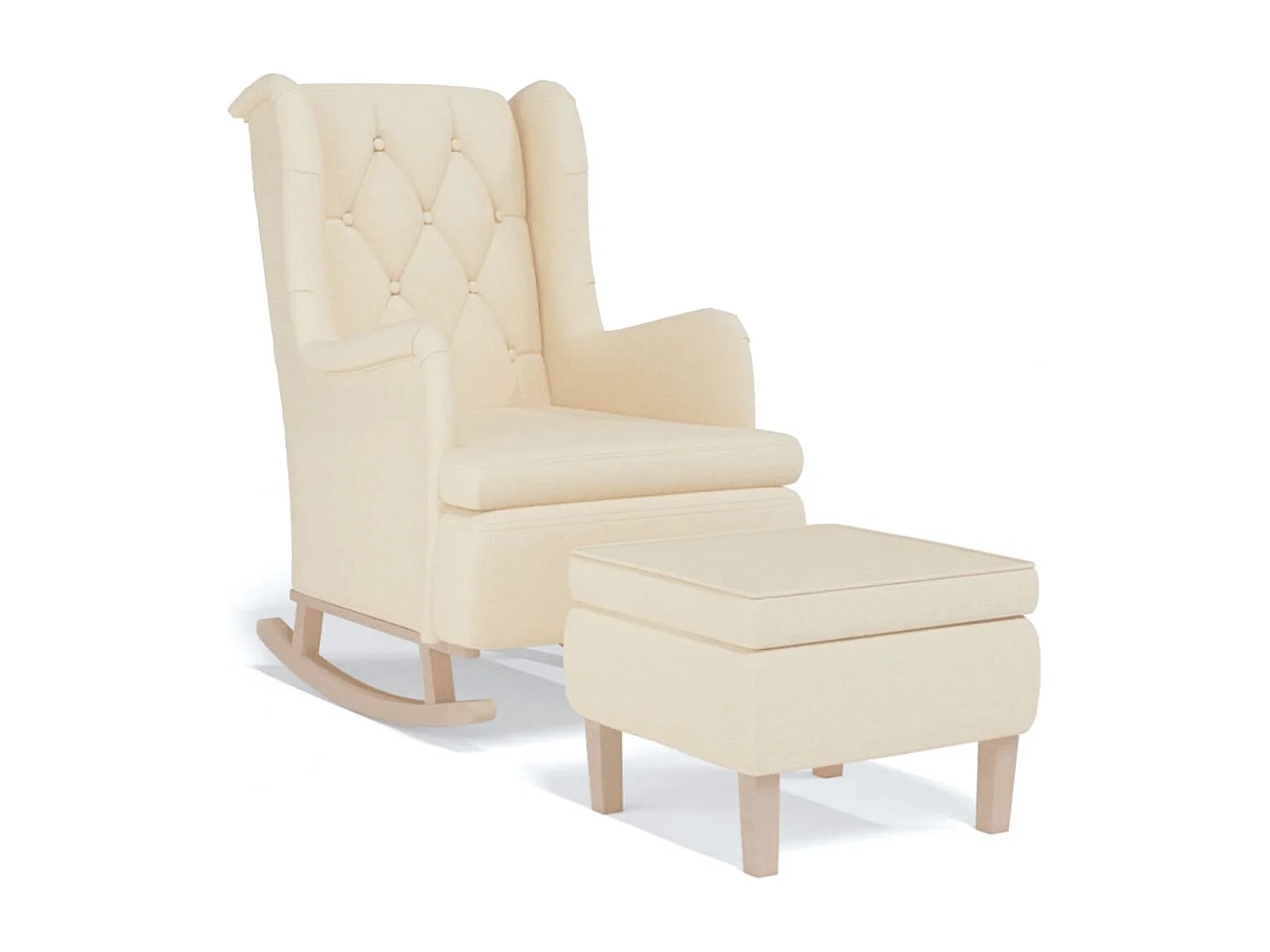 Fauteuil avec pieds à bascule et tabouret Crème Tissu