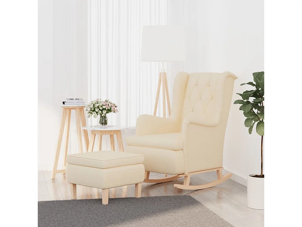 Fauteuil avec pieds à bascule et tabouret Crème Tissu