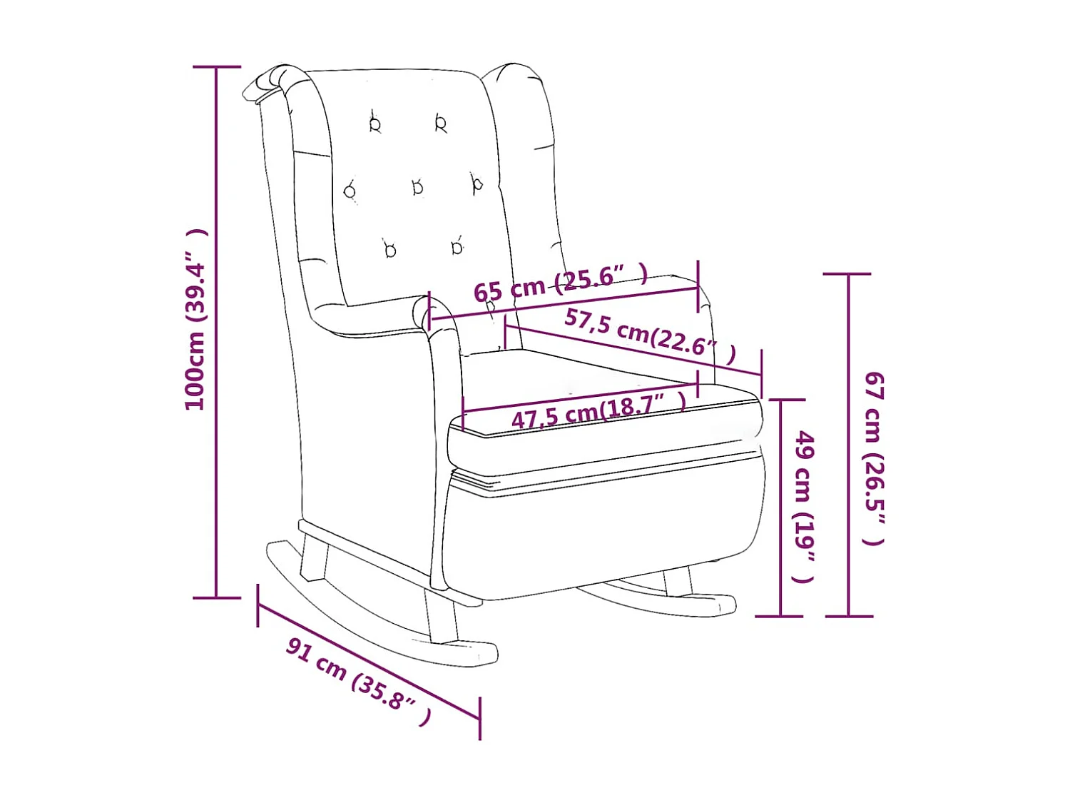 Fauteuil avec pieds à bascule et tabouret Crème Tissu