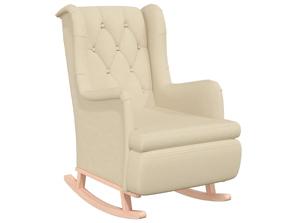 Poltrona Gambe a Dondolo in Legno di Hevea Crema in Tessuto