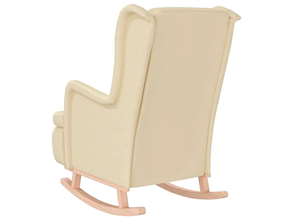 Poltrona Gambe a Dondolo in Legno di Hevea Crema in Tessuto