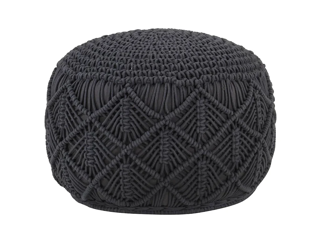 Makramee Sitzpuff Handgefertigt Anthrazit 45x30 cm Baumwolle