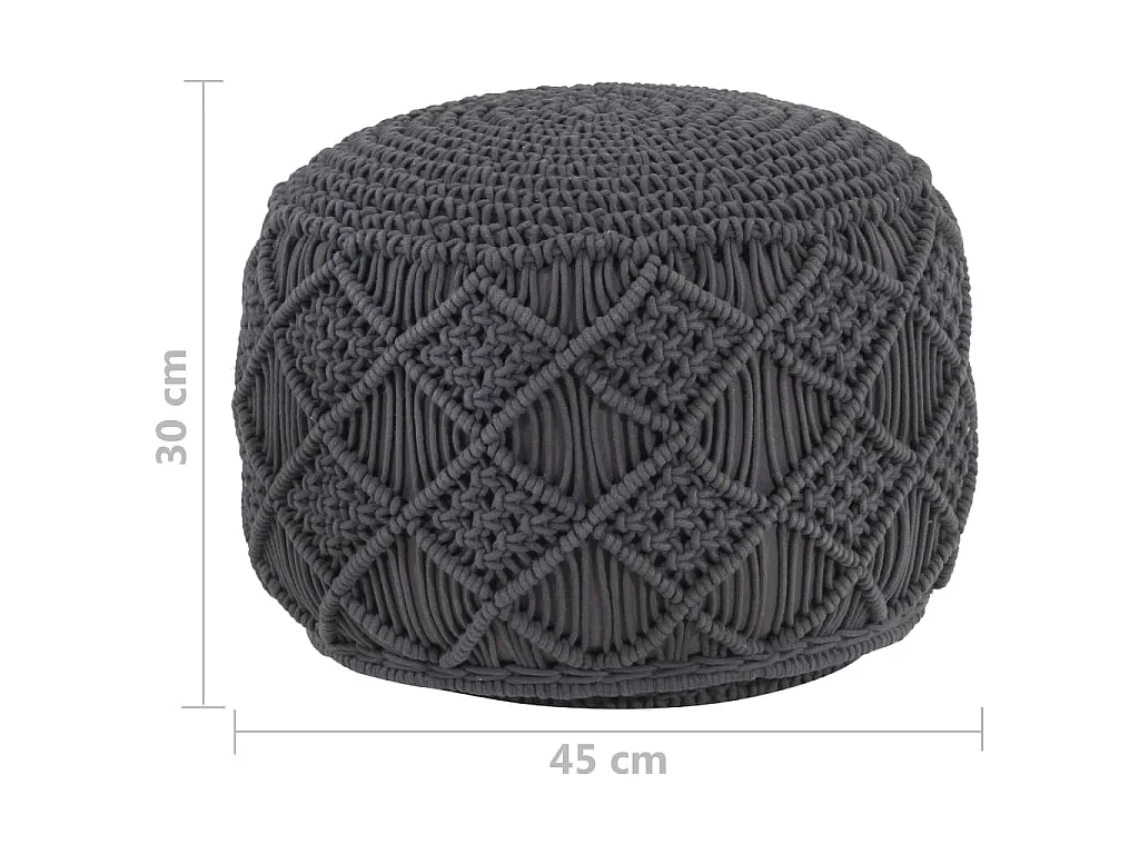 Makramee Sitzpuff Handgefertigt Anthrazit 45x30 cm Baumwolle