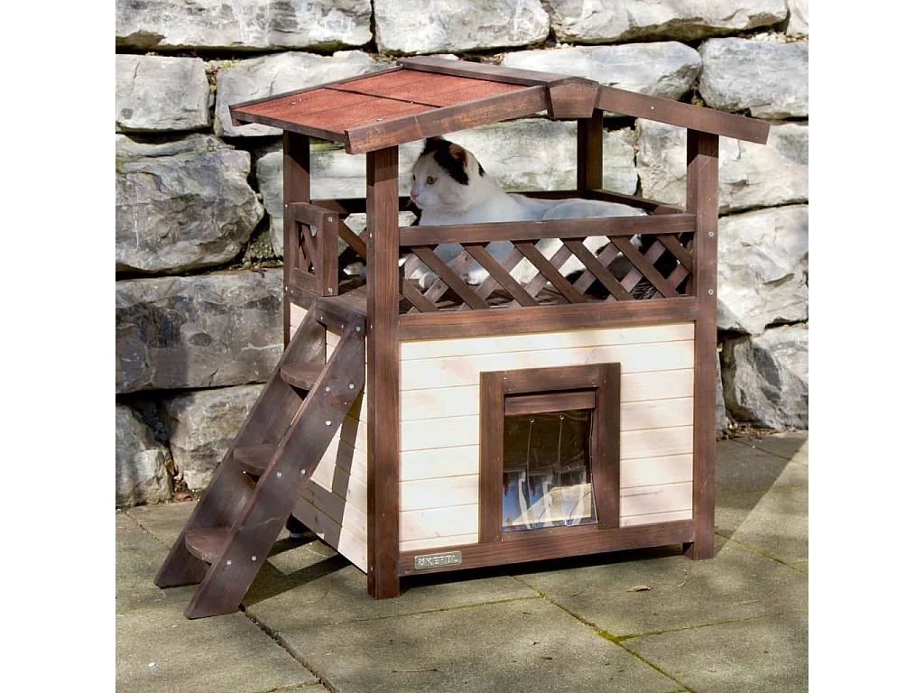 Maison à chat chauffée 4-saisons Deluxe 88x57x77 cm Marron foncé