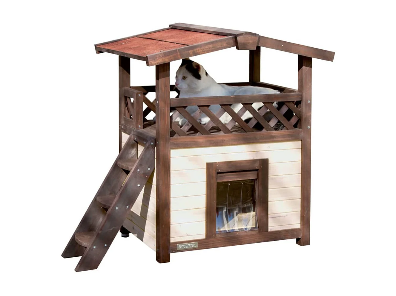 Maison à chat chauffée 4-saisons Deluxe 88x57x77 cm Marron foncé