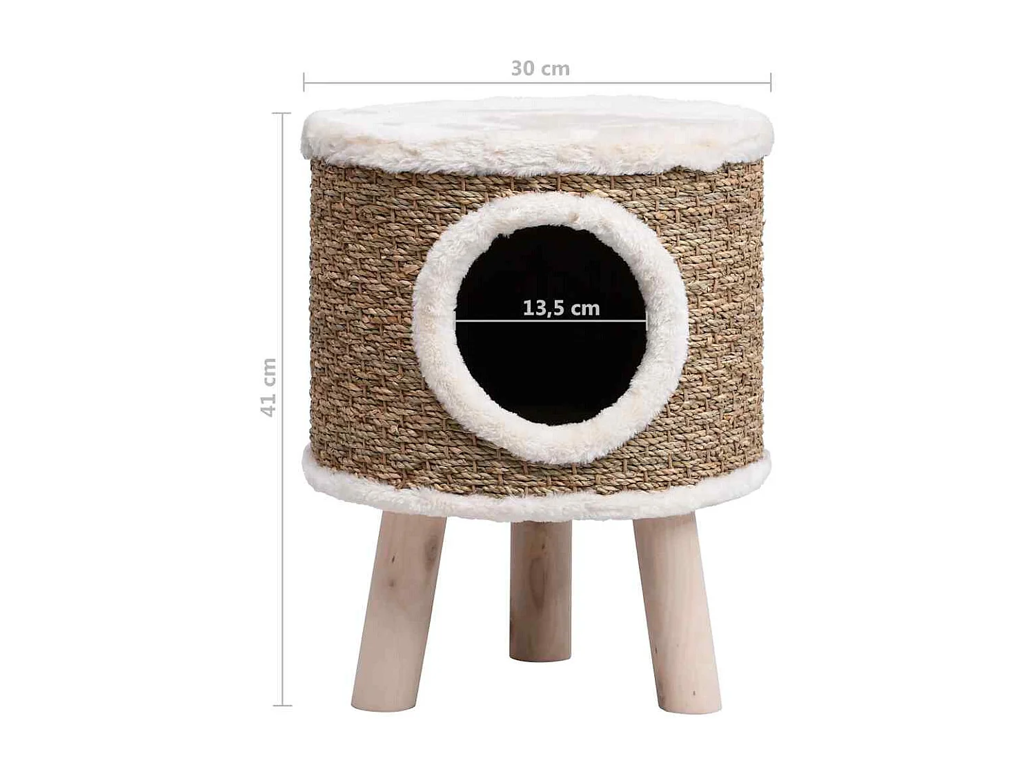 Kattenhuis met houten poten 41 cm zeegras