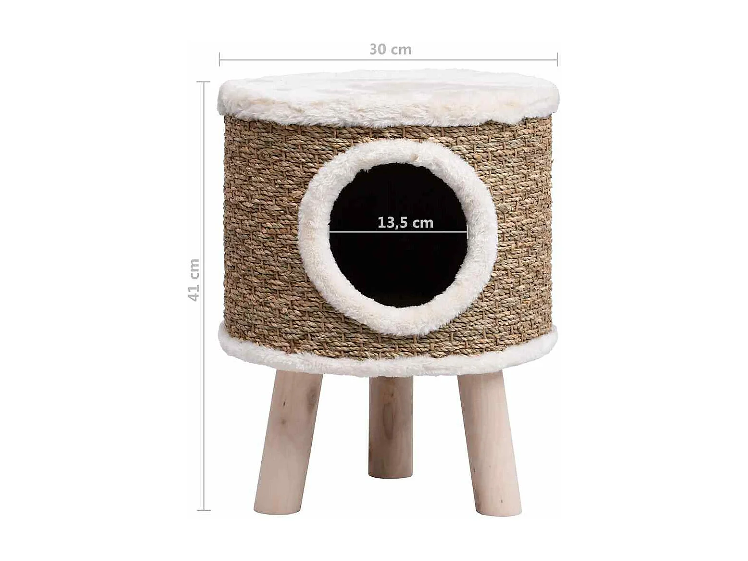 Kattenhuis met houten poten 41 cm zeegras