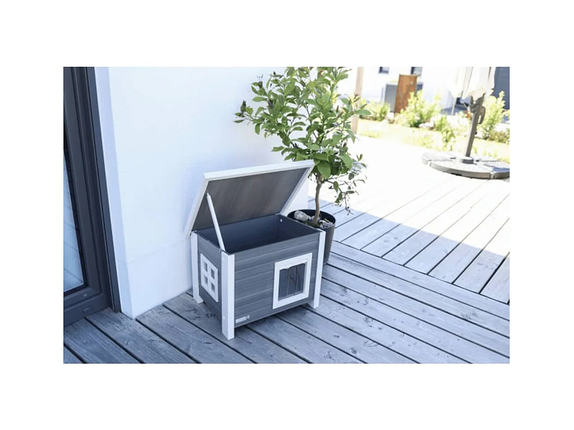 Casa para gatos ECO Eli 57x45x43 cm cinzento e branco