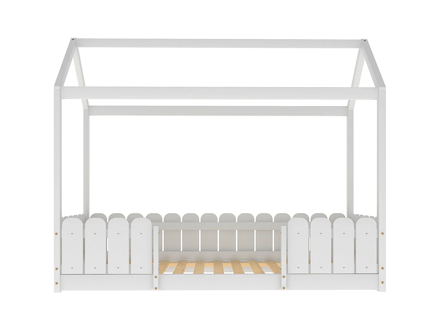 Lit cabane 90x200 cm - Avec protection antichute - Blanc - Sweiko