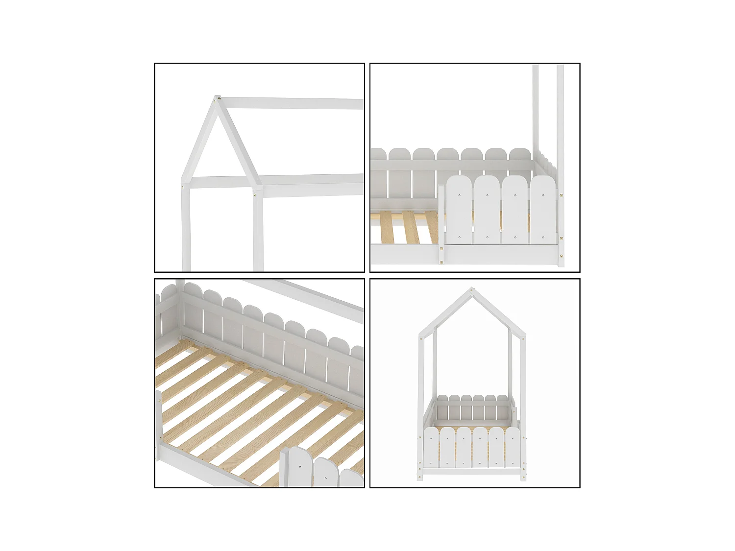 Lit cabane 90x200 cm - Avec protection antichute - Blanc - Sweiko