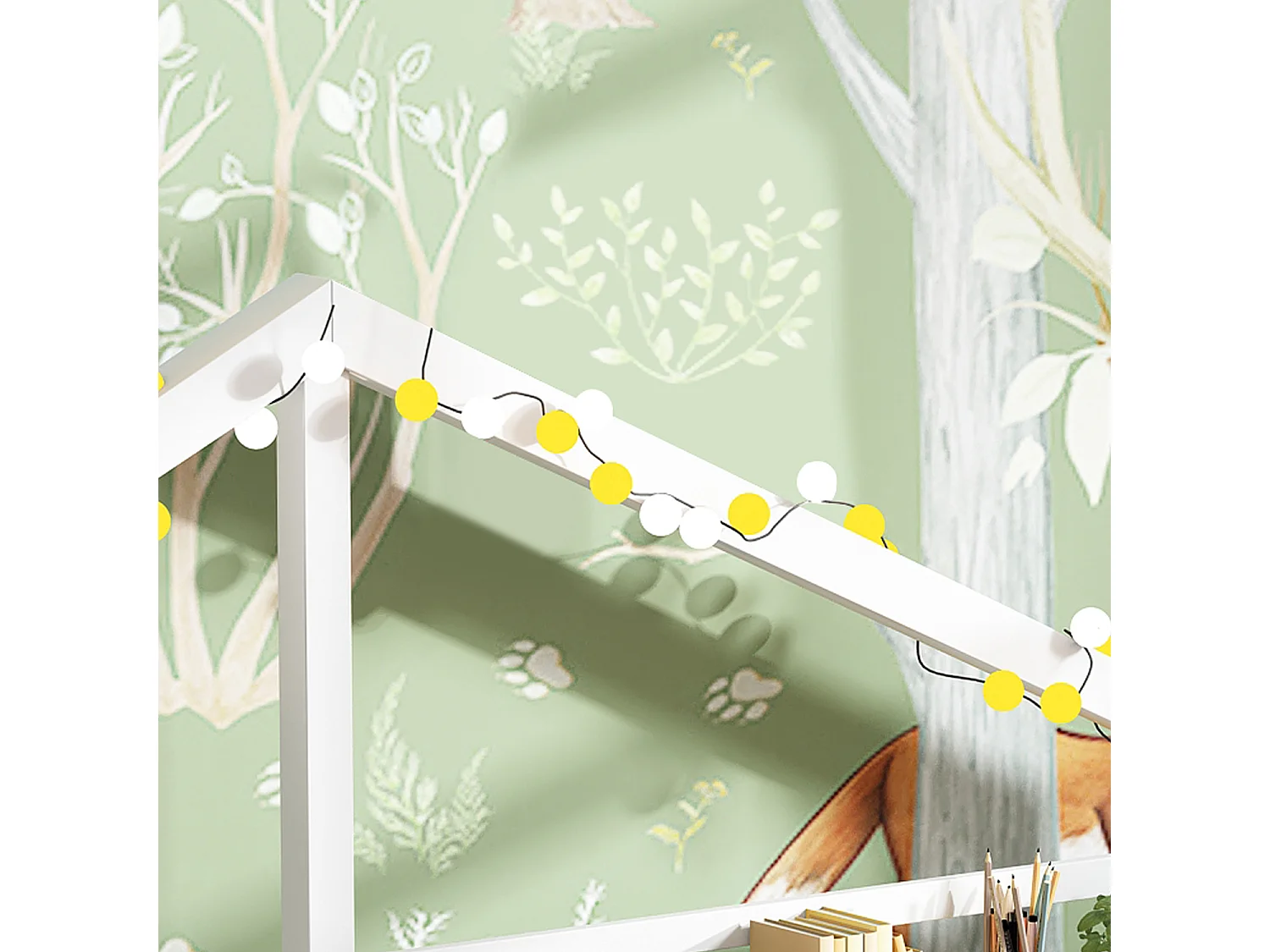 Lit cabane avec tablette de rangement - 90x200 cm - blanc - Sweiko