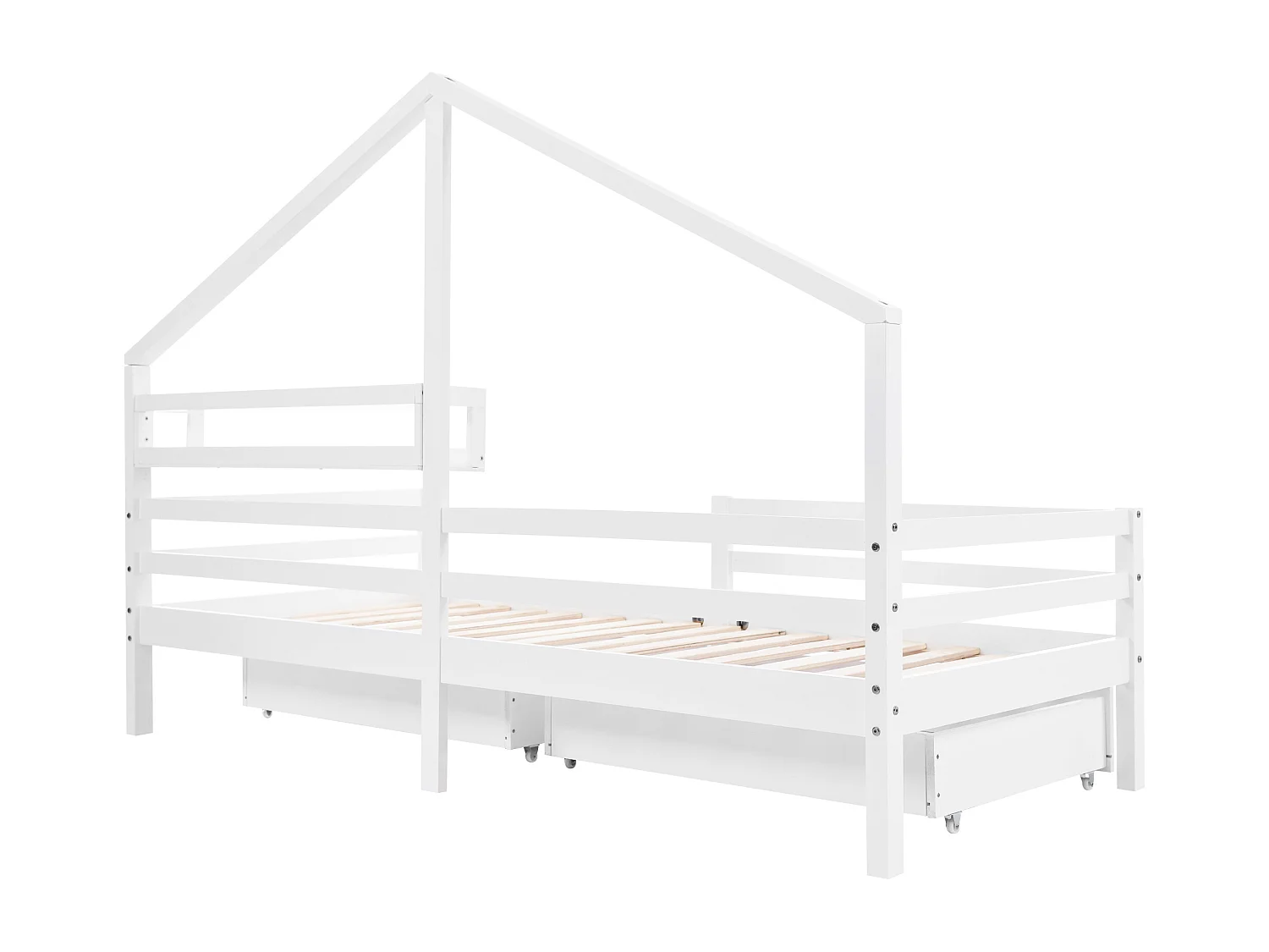 Lit cabane avec tablette de rangement - 90x200 cm - blanc - Sweiko