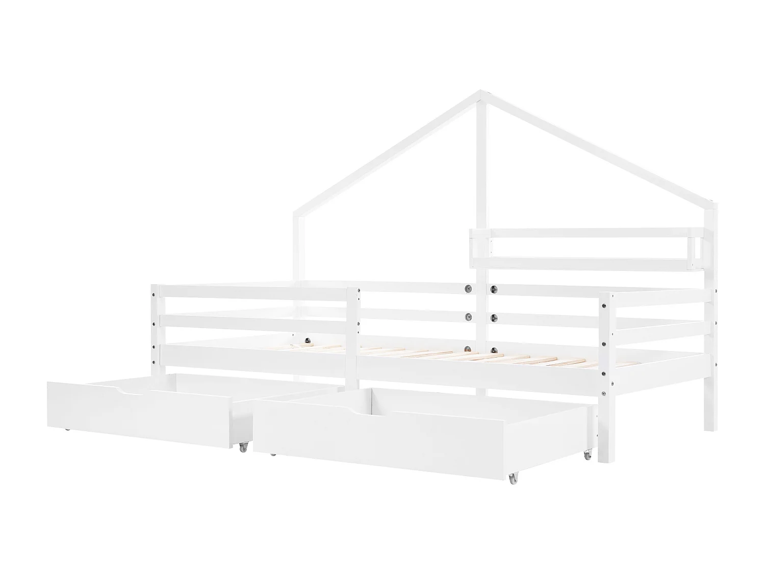 Lit cabane avec tablette de rangement - 90x200 cm - blanc - Sweiko