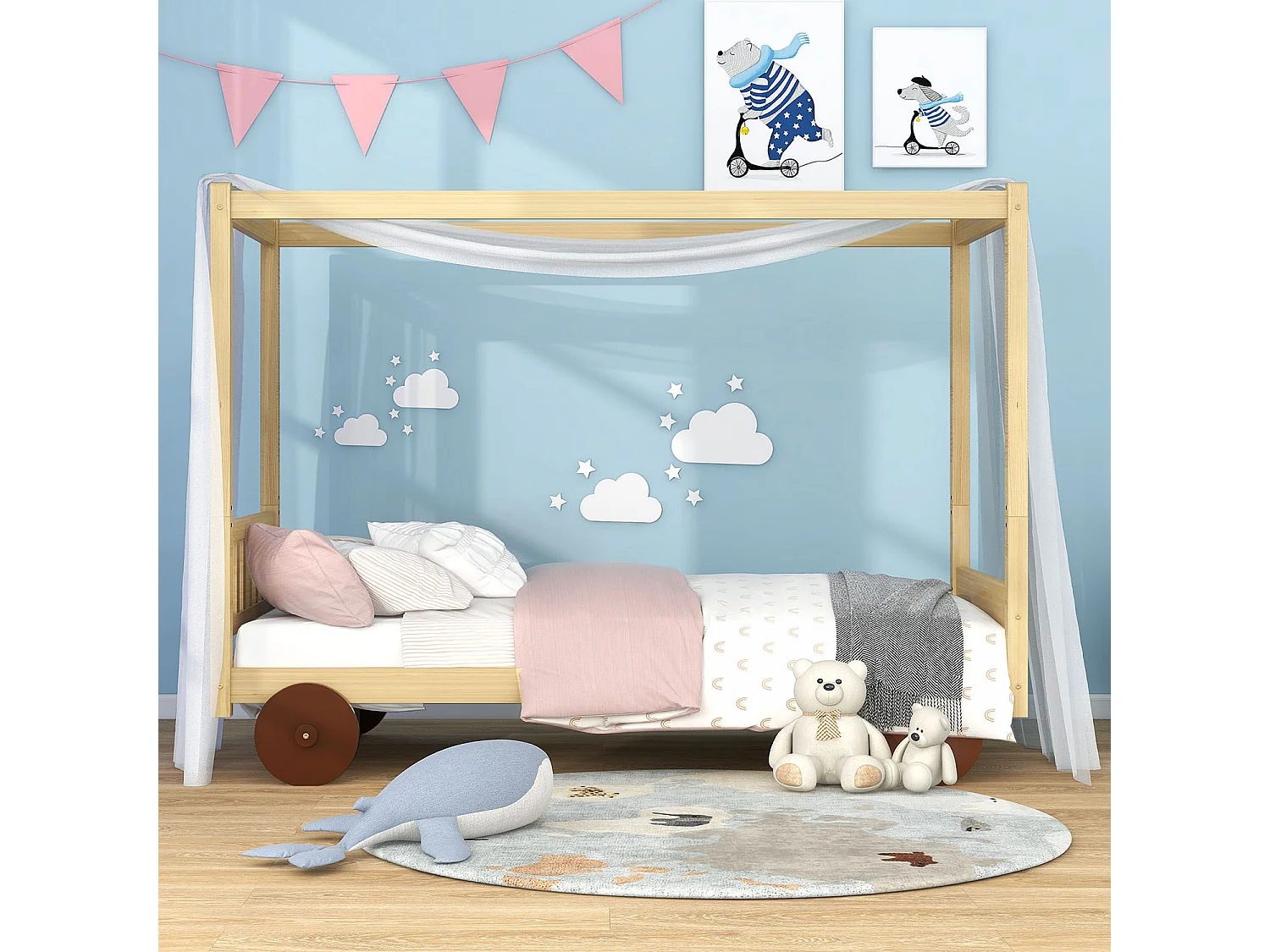 Lit cabane 90x200 cm Lit d'auto lit d'enfant - naturel - Sweiko