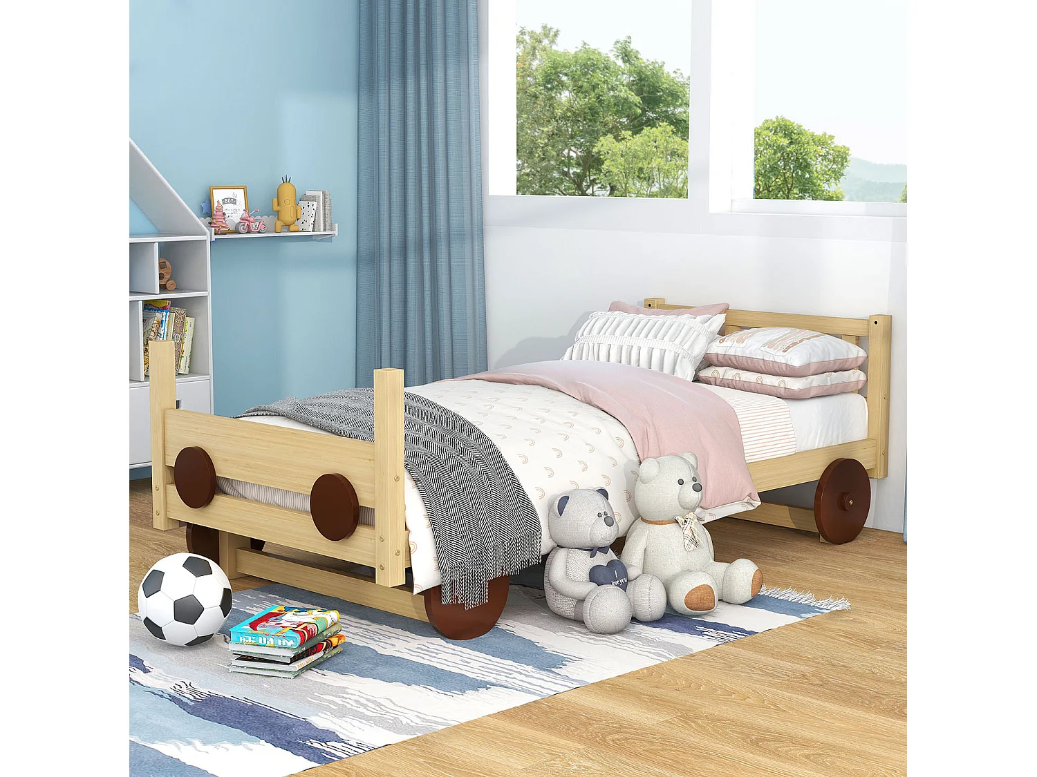 Lit cabane 90x200 cm Lit d'auto lit d'enfant - naturel - Sweiko