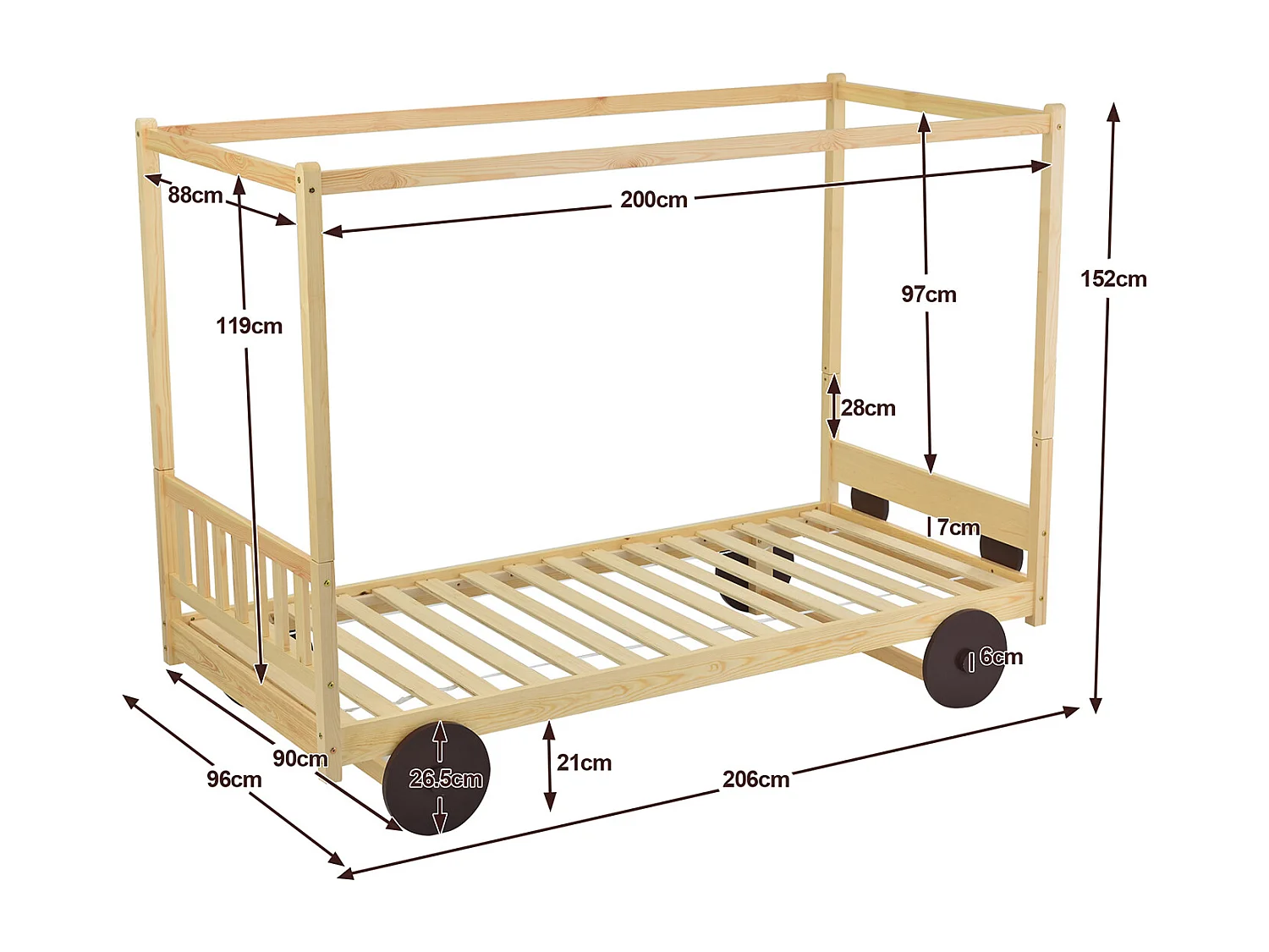 Lit cabane 90x200 cm Lit d'auto lit d'enfant - naturel - Sweiko