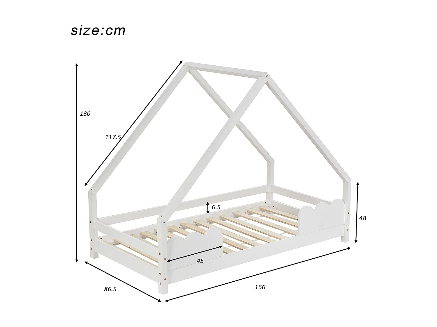 Lit cabane 80x160 cm avec protection - blanc - Sweiko