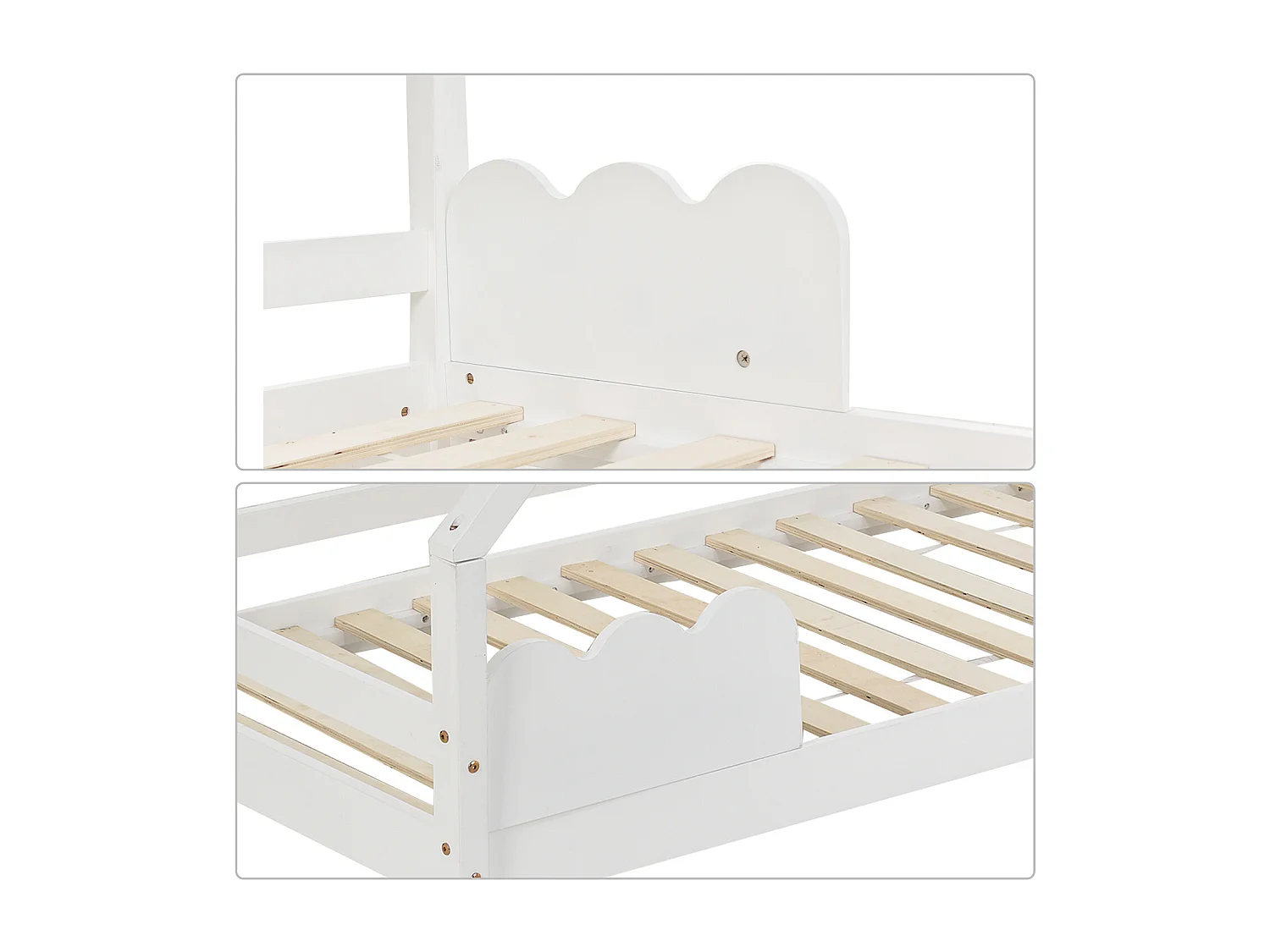 Lit cabane 80x160 cm avec protection - blanc - Sweiko