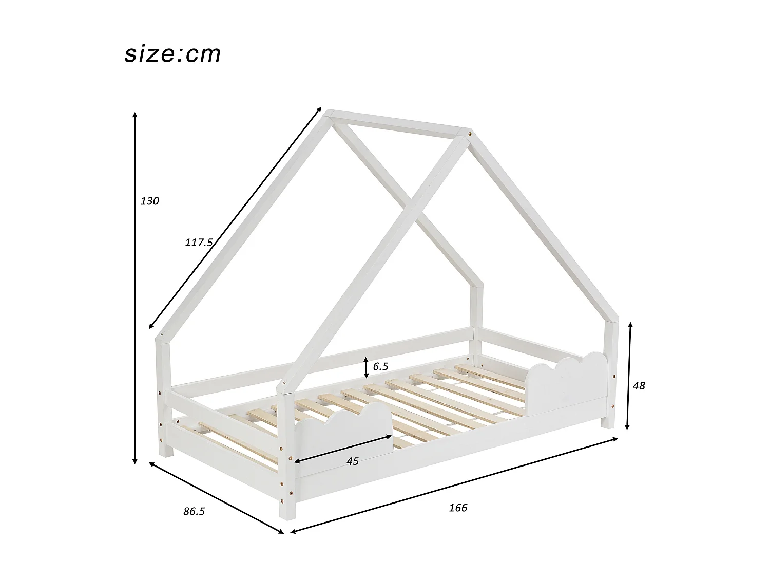 Lit cabane 80x160 cm avec protection - blanc - Sweiko
