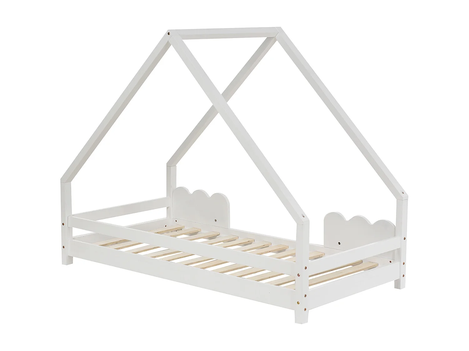 Lit cabane 80x160 cm avec protection - blanc - Sweiko