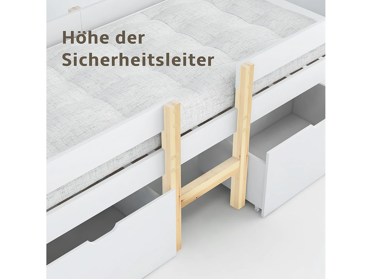 Lit cabane avec protection antichute - échelle - 90x190 cm - blanc - Sweiko