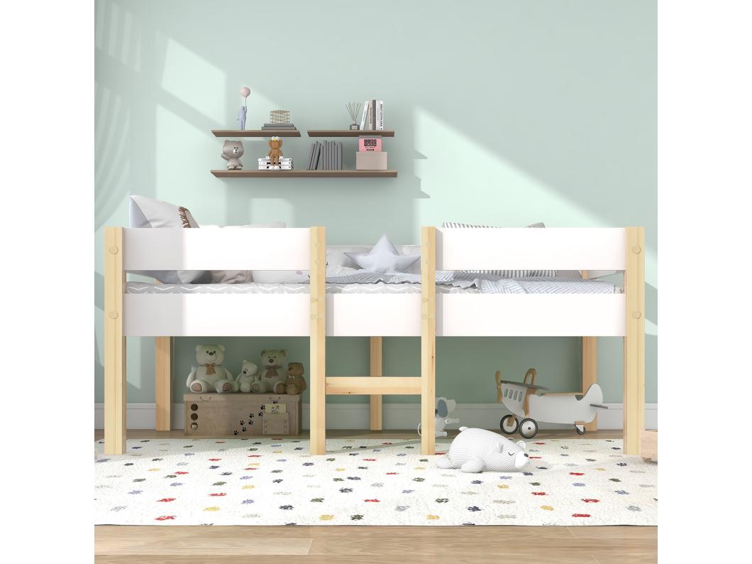 Lit cabane avec protection antichute - échelle - 90x190 cm - blanc - Sweiko