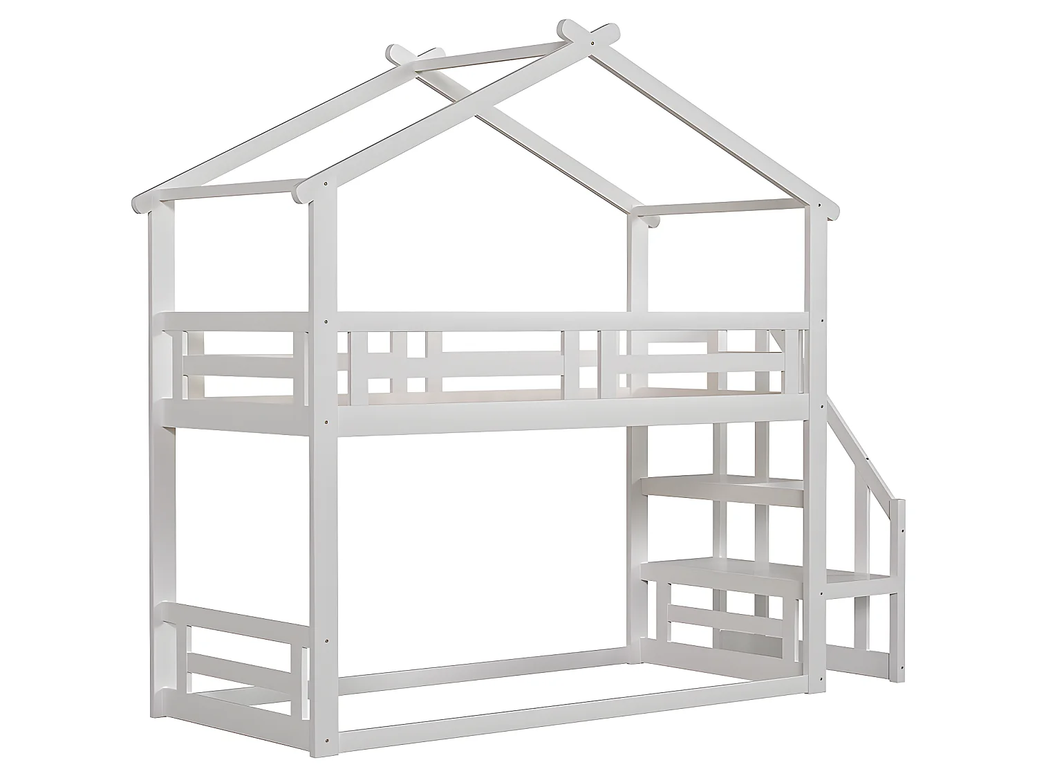 Lit cabane - 90x200 cm - avec escalier de sécurité - blanc - Sweiko