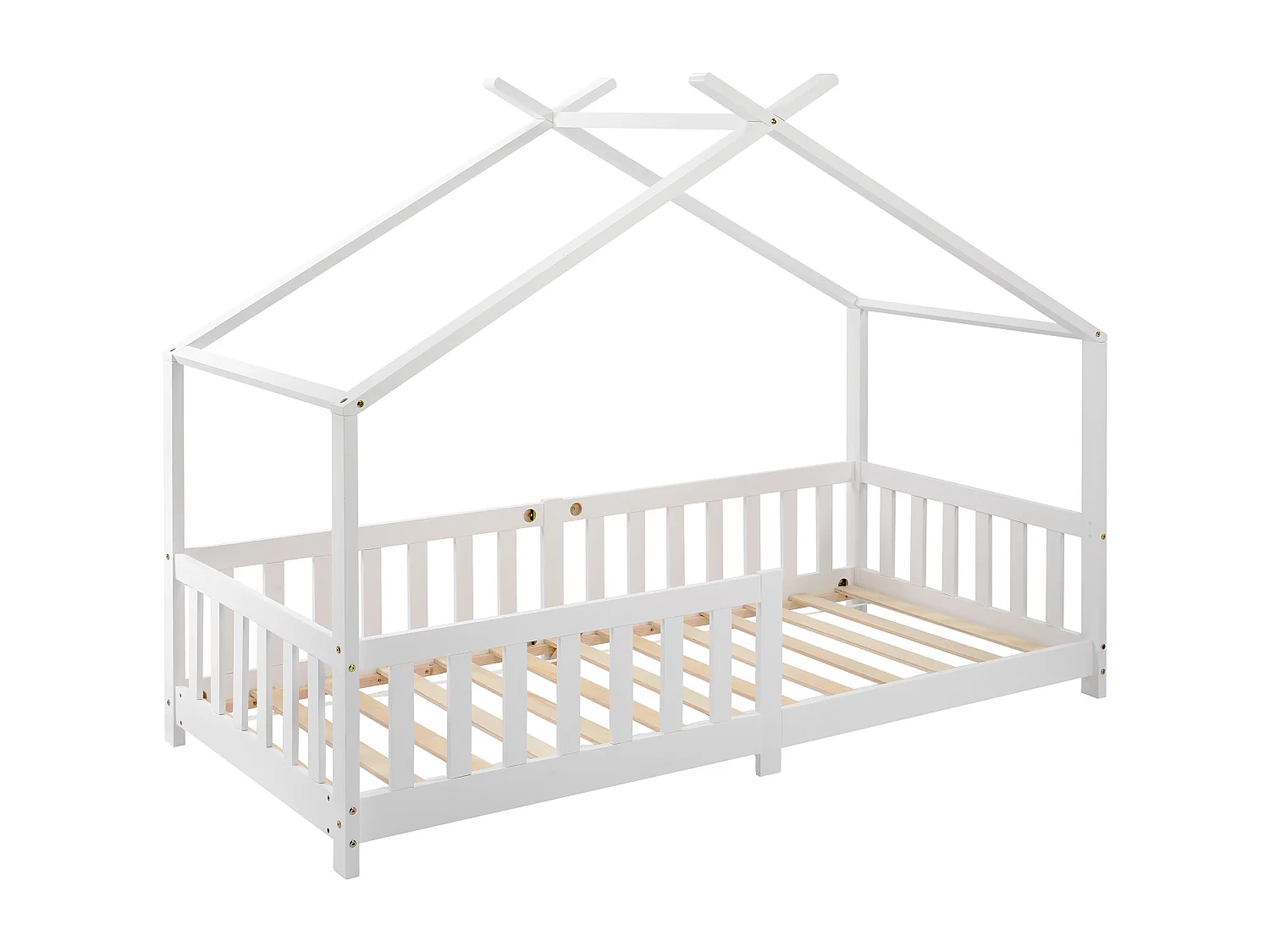 Lit cabane avec grille - Blanc 200x90 cm - Sweiko