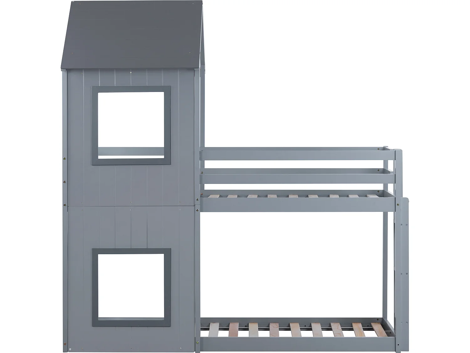 Lit cabane 90x200cm - avec échelle & baldaquin, gris - Sweiko