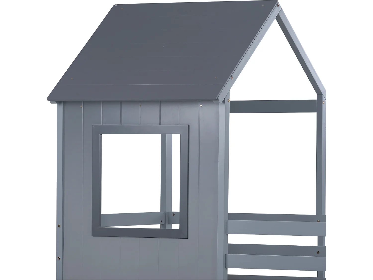 Lit cabane 90x200cm - avec échelle & baldaquin, gris - Sweiko