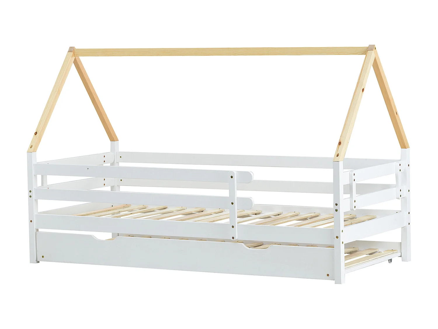 Lit cabane avec roulettes en bas, Lit de cabane blanc 200x90 cm - Sweiko