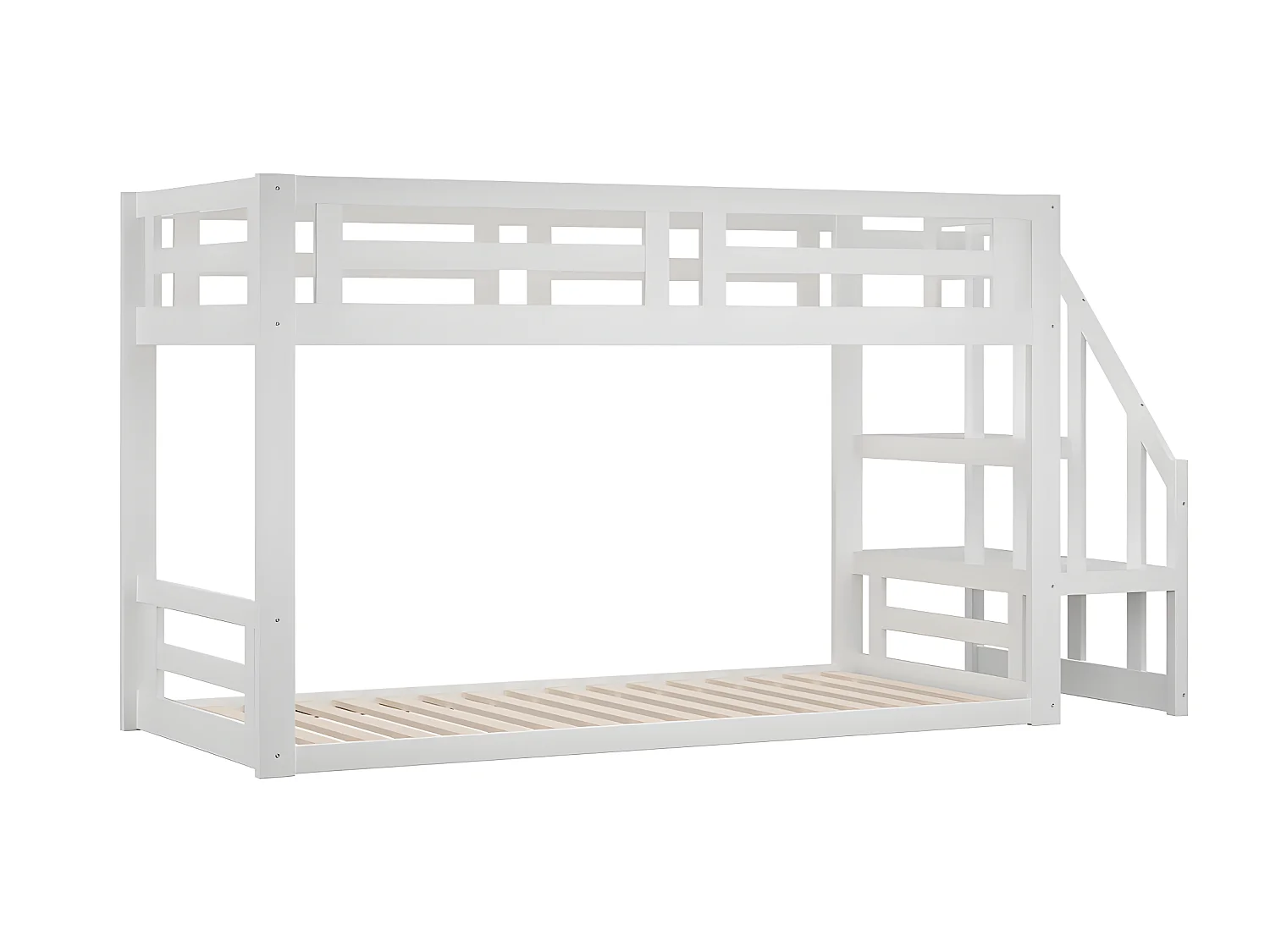 Lit cabane - 90x200 cm - avec escalier de sécurité - blanc - Sweiko