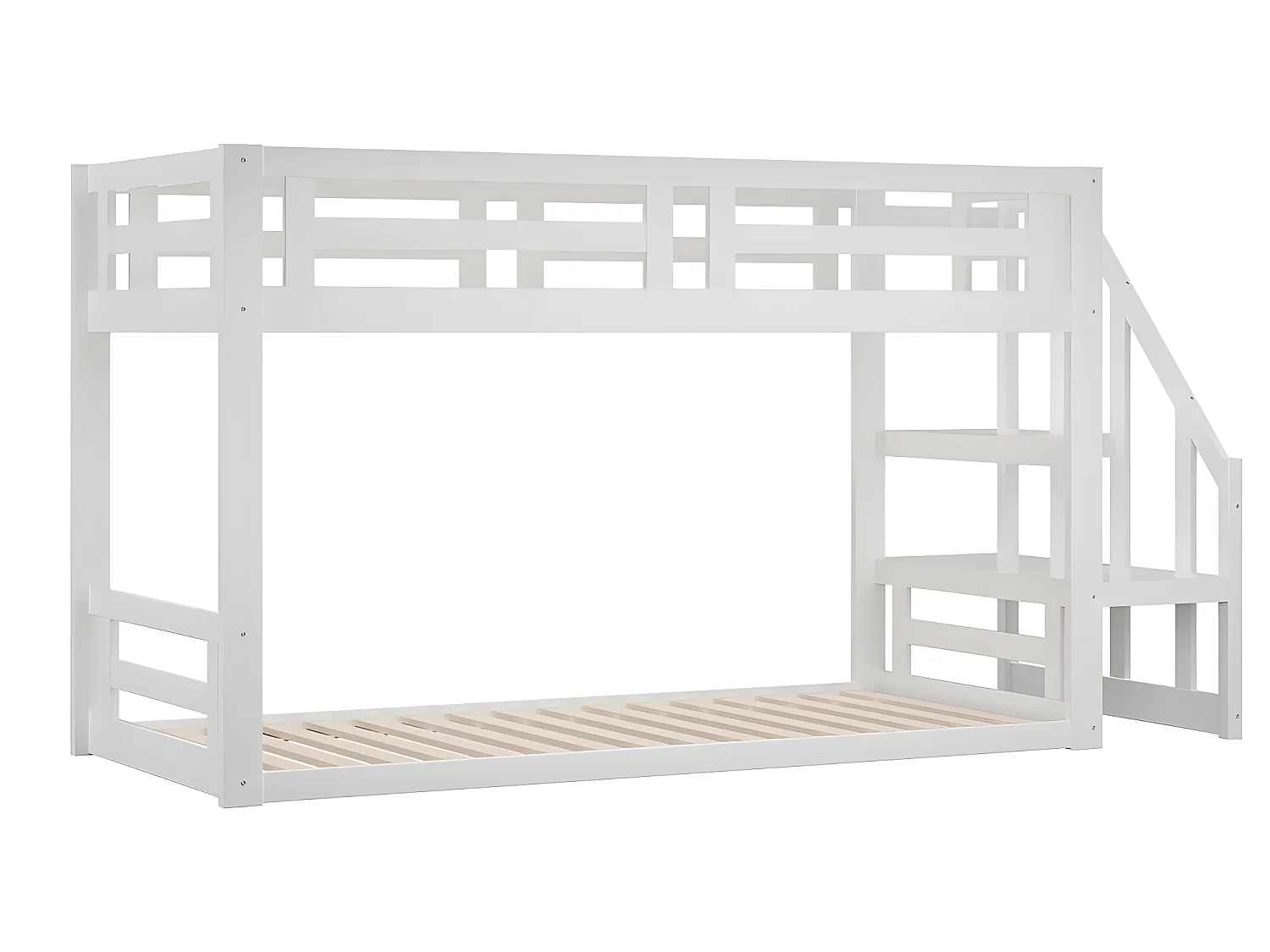 Lit cabane - 90x200 cm - avec escalier de sécurité - blanc - Sweiko