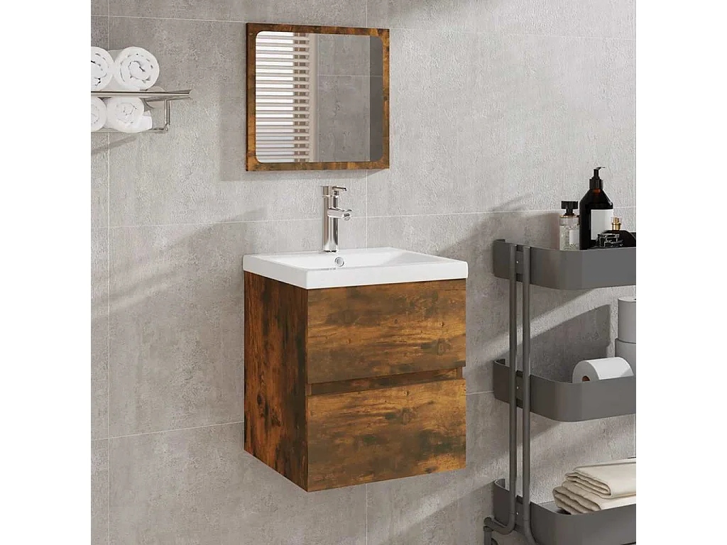 Armoire de bain avec miroir Chêne fumé Bois d'ingénierie