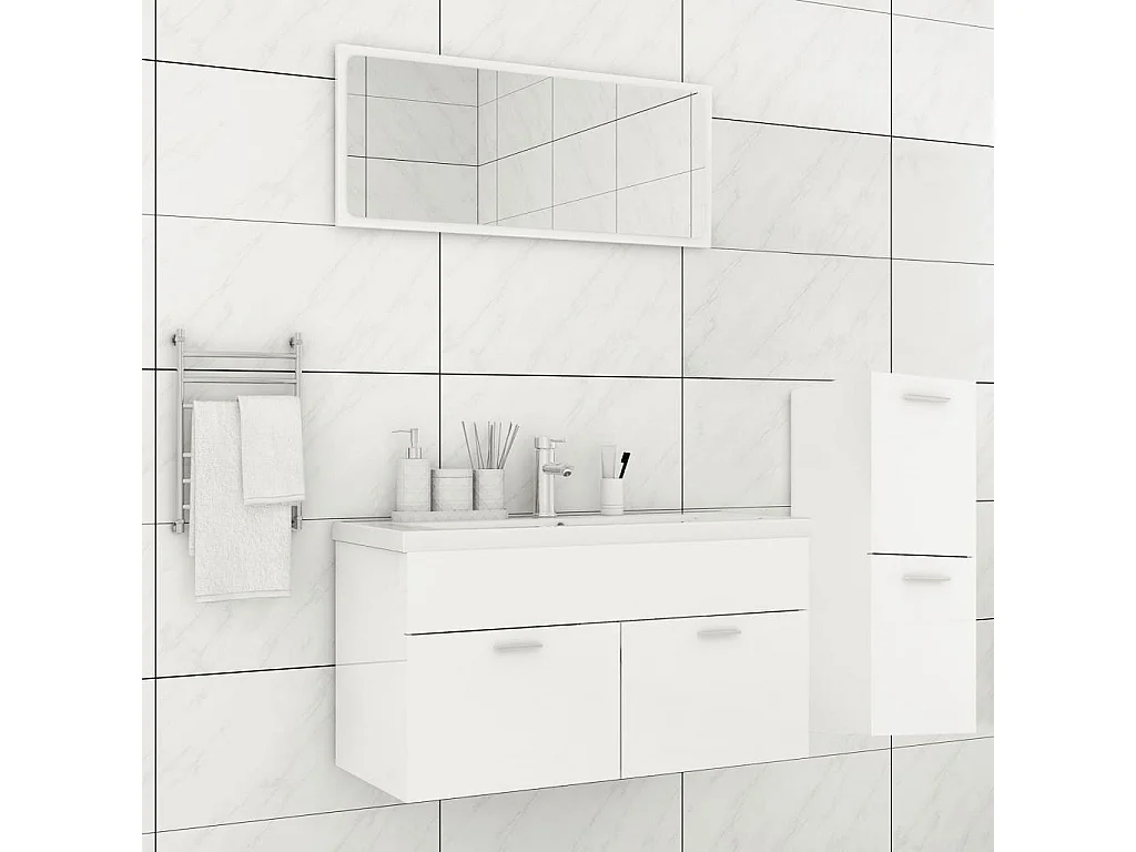 Badkamermeubelset bewerkt hout hoogglans wit