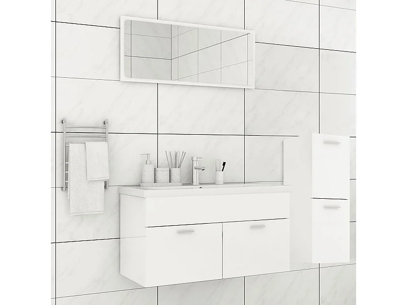 Badkamermeubelset bewerkt hout hoogglans wit