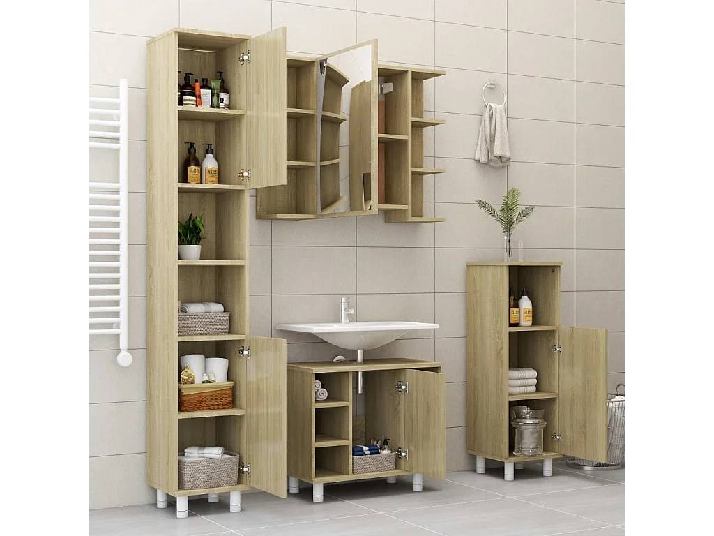 Armoire de salle de bain Chêne sonoma Bois d'ingénierie