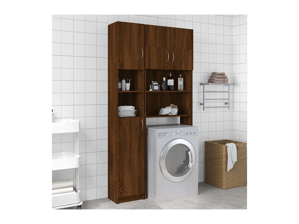 Badkamerkast 32x25,5x190 cm bewerkt hout bruin eikenkleur